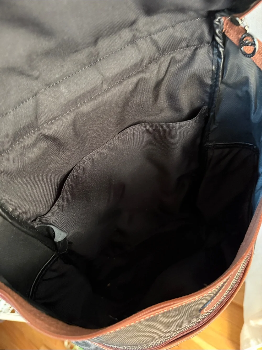 Vintage Longchamp Classic Brown Nylon Backpack with Leather Trim